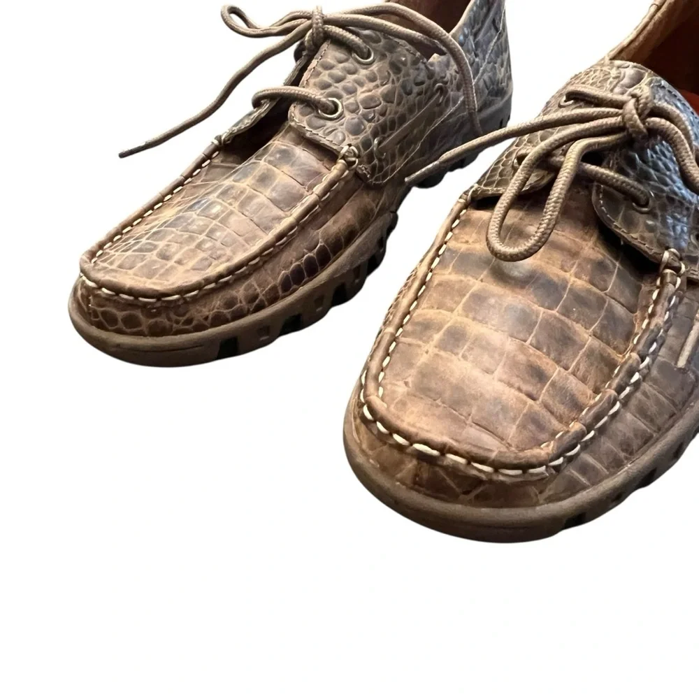 Ferrini Italia Crocodile Print‎ Leather Comfort Loafers Womens Brown Flats 8.5 D